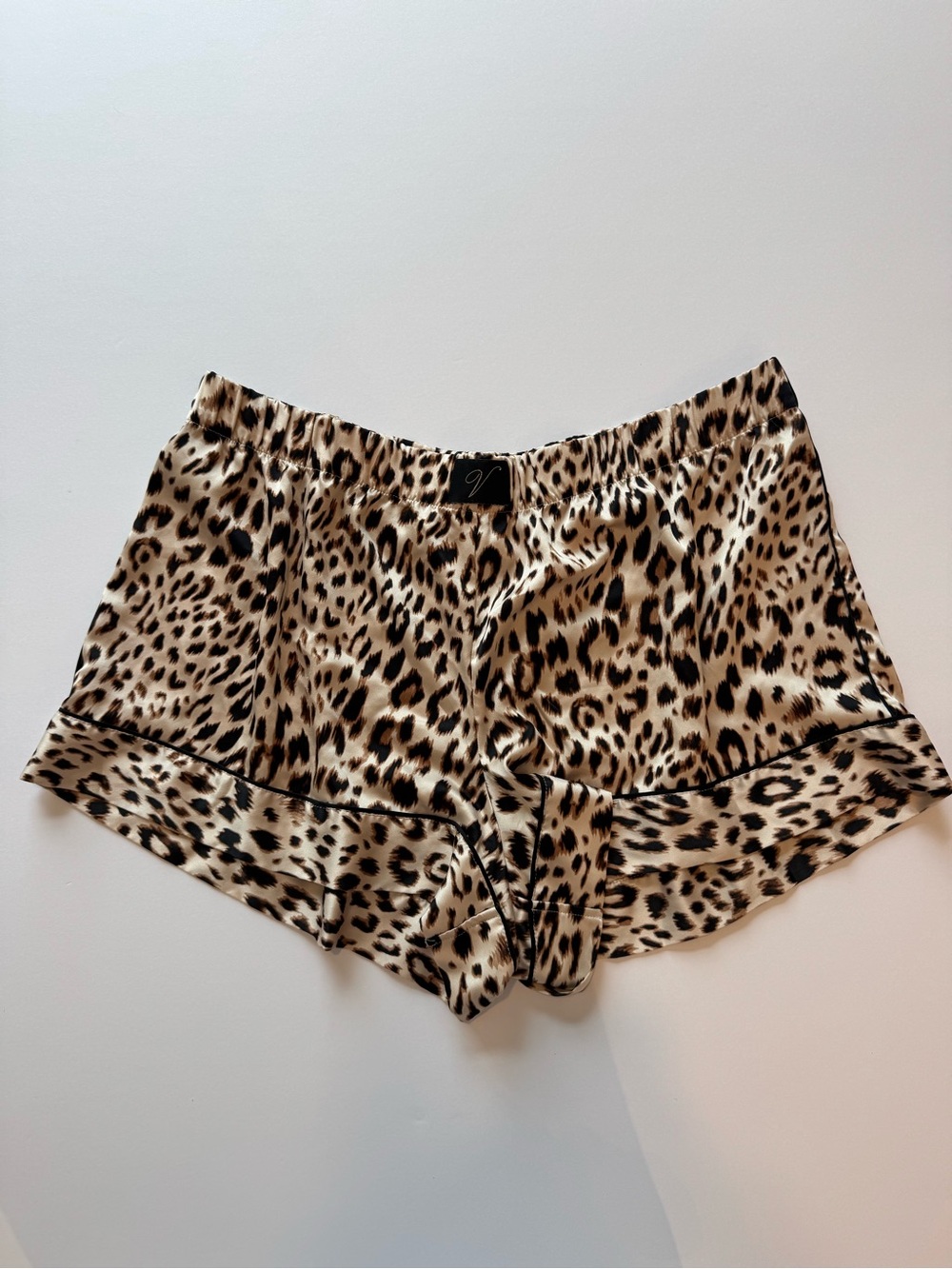 Victoria's Secret Leopard Satin Lounge Shorts in Tan and Black